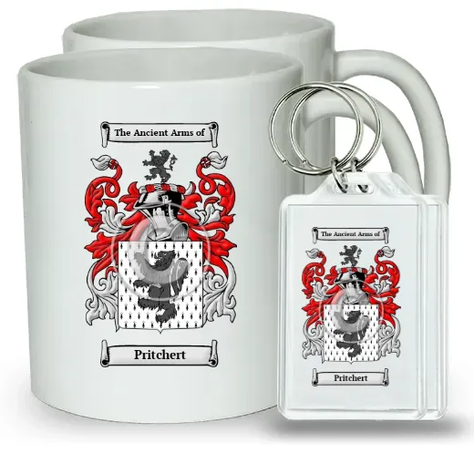 Pritchert Pair of Coffee Mugs and Pair of Keychains