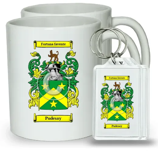 Pudesay Pair of Coffee Mugs and Pair of Keychains
