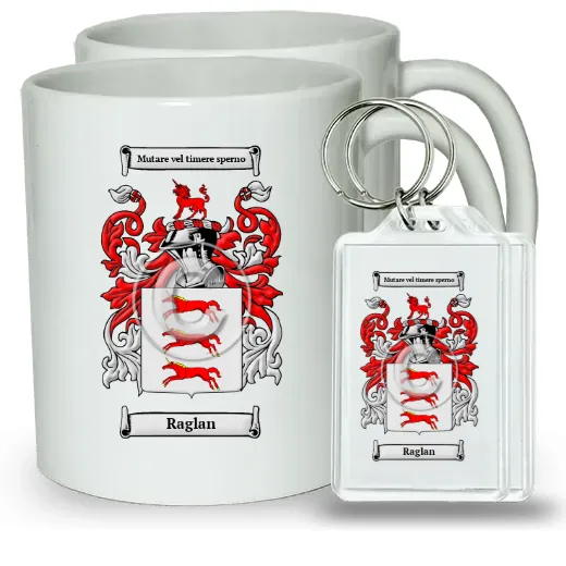 Raglan Pair of Coffee Mugs and Pair of Keychains