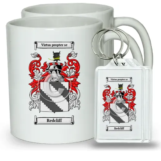 Redcliff Pair of Coffee Mugs and Pair of Keychains