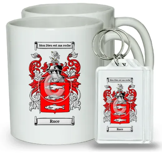 Ruce Pair of Coffee Mugs and Pair of Keychains