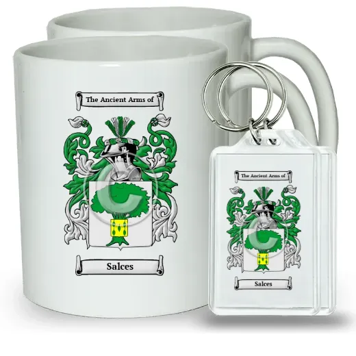 Salces Pair of Coffee Mugs and Pair of Keychains
