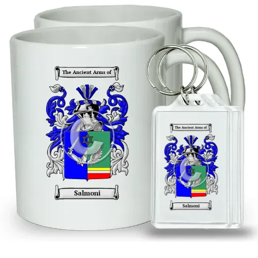 Salmoni Pair of Coffee Mugs and Pair of Keychains