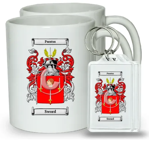 Sword Pair of Coffee Mugs and Pair of Keychains