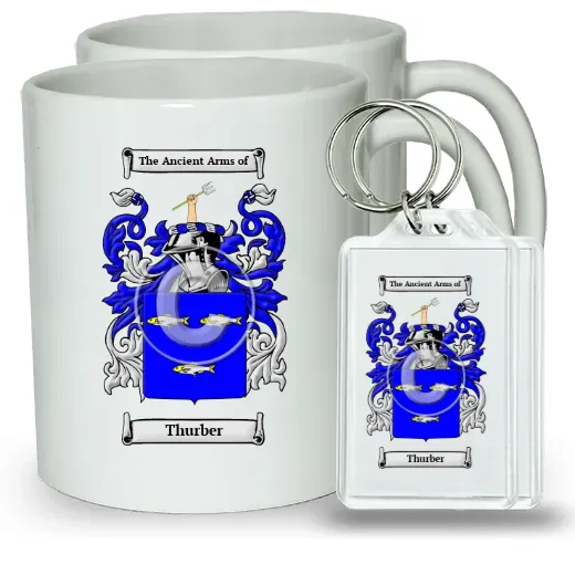 Thurber Pair of Coffee Mugs and Pair of Keychains