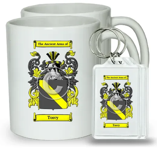 Torcy Pair of Coffee Mugs and Pair of Keychains