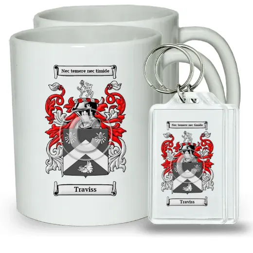 Traviss Pair of Coffee Mugs and Pair of Keychains