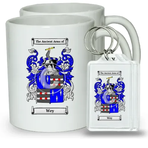 Wey Pair of Coffee Mugs and Pair of Keychains
