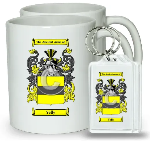 Yelly Pair of Coffee Mugs and Pair of Keychains